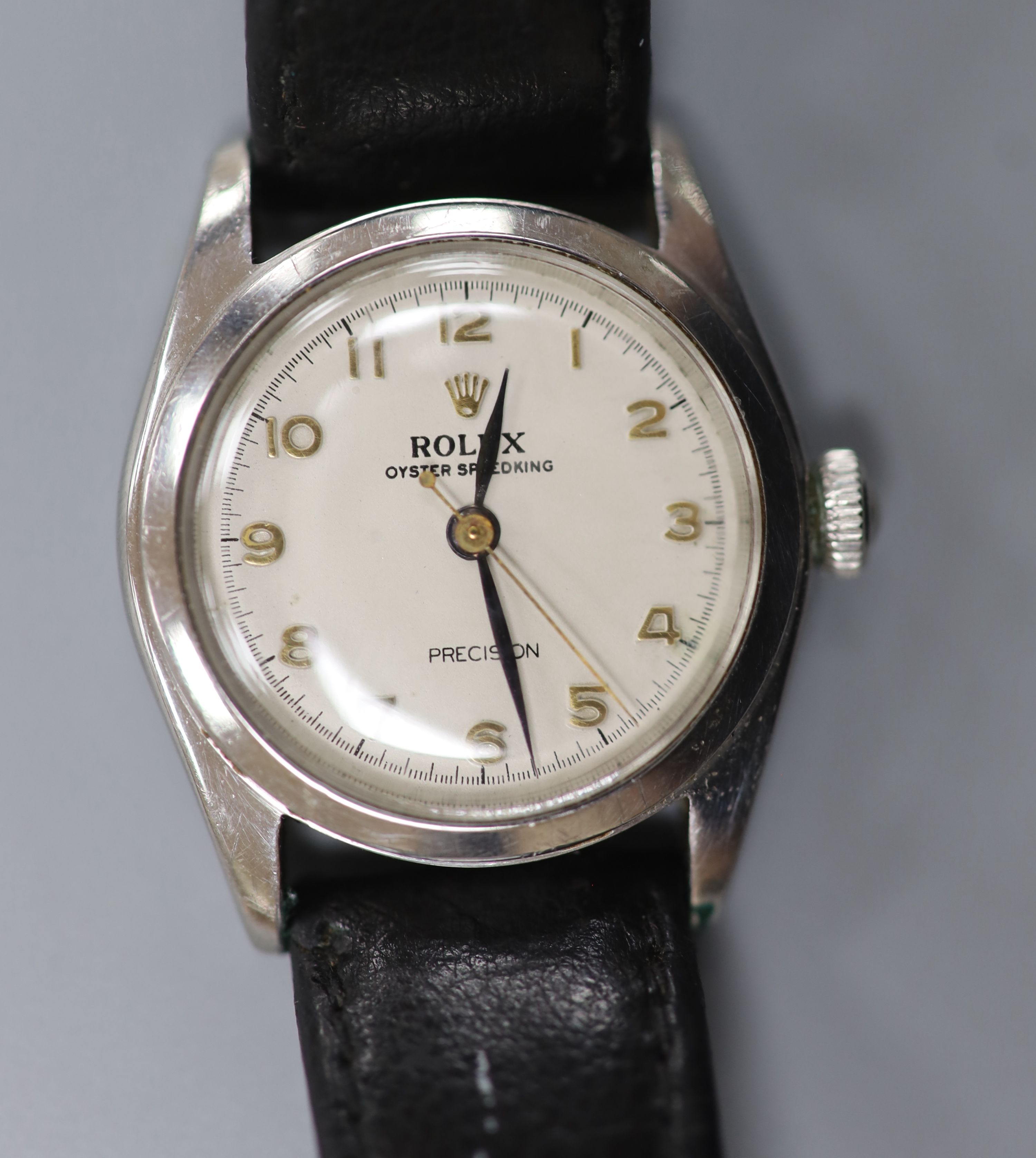 A gentleman's late 1940's/early 1950's stainless steel mid-size Rolex Oyster Speedking precision manual wind wrist watch